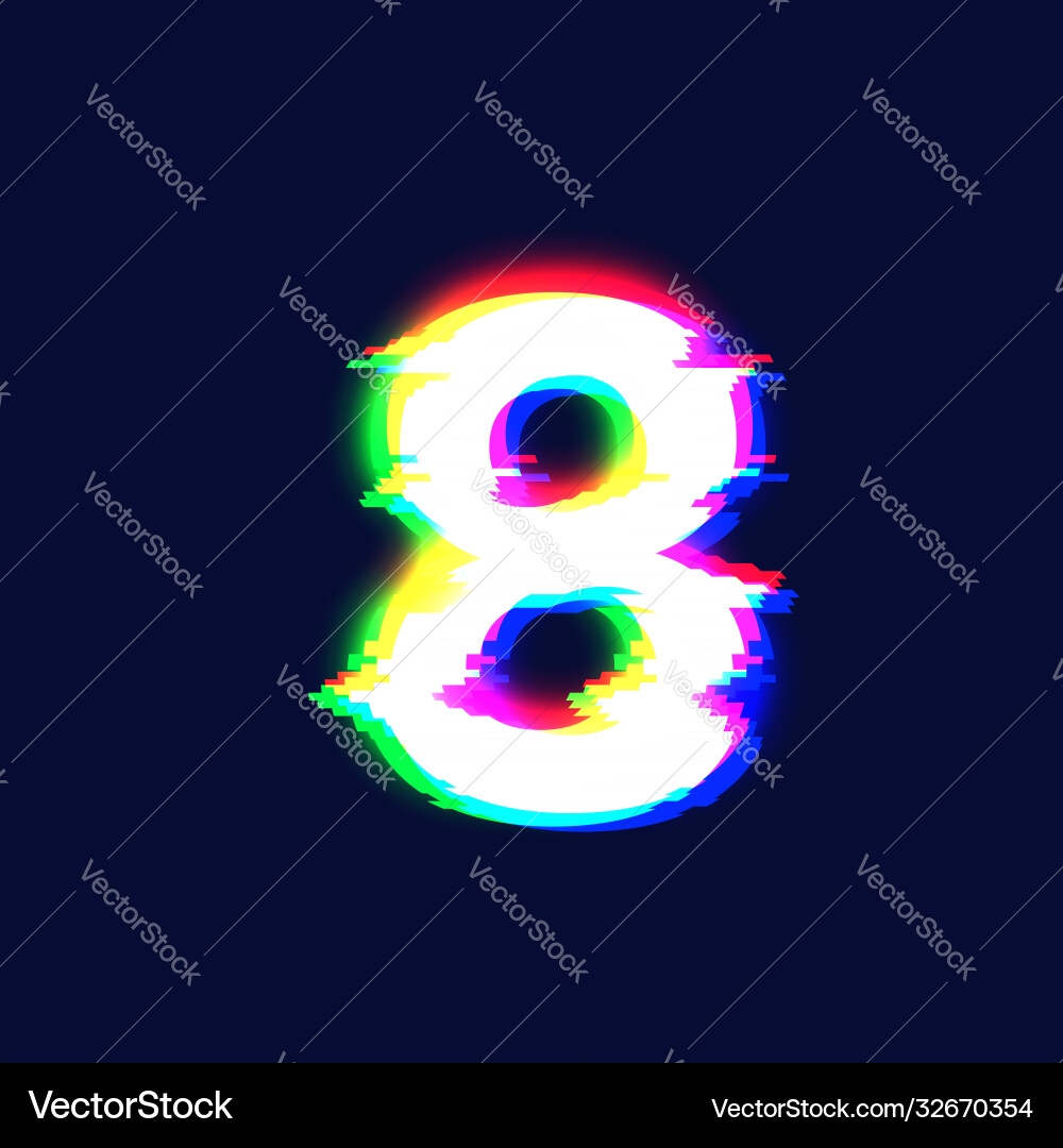 Realistic glitch font character 8 Vector Image