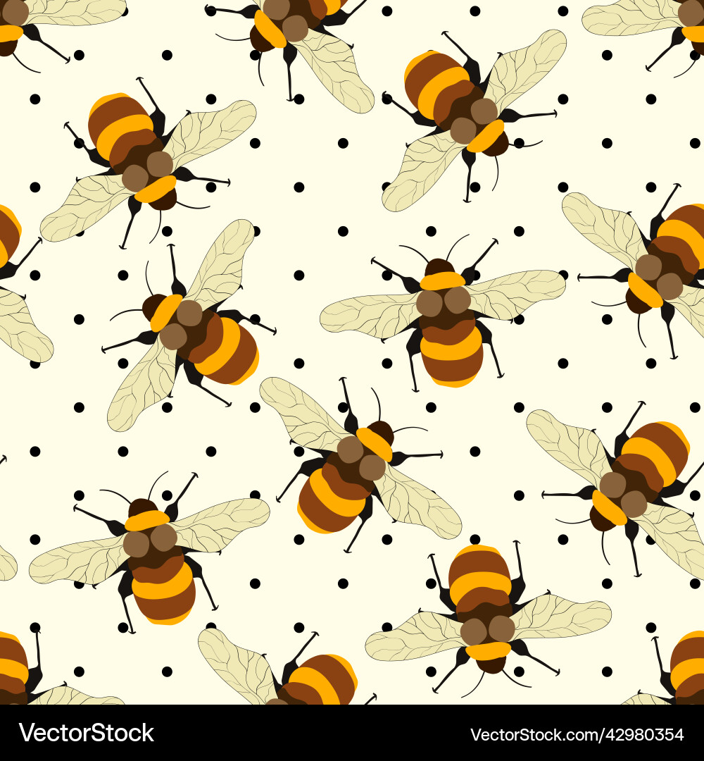 Seamless pattern with bees on white polka dots Seamless pattern with bees on white polka dots Vector Image