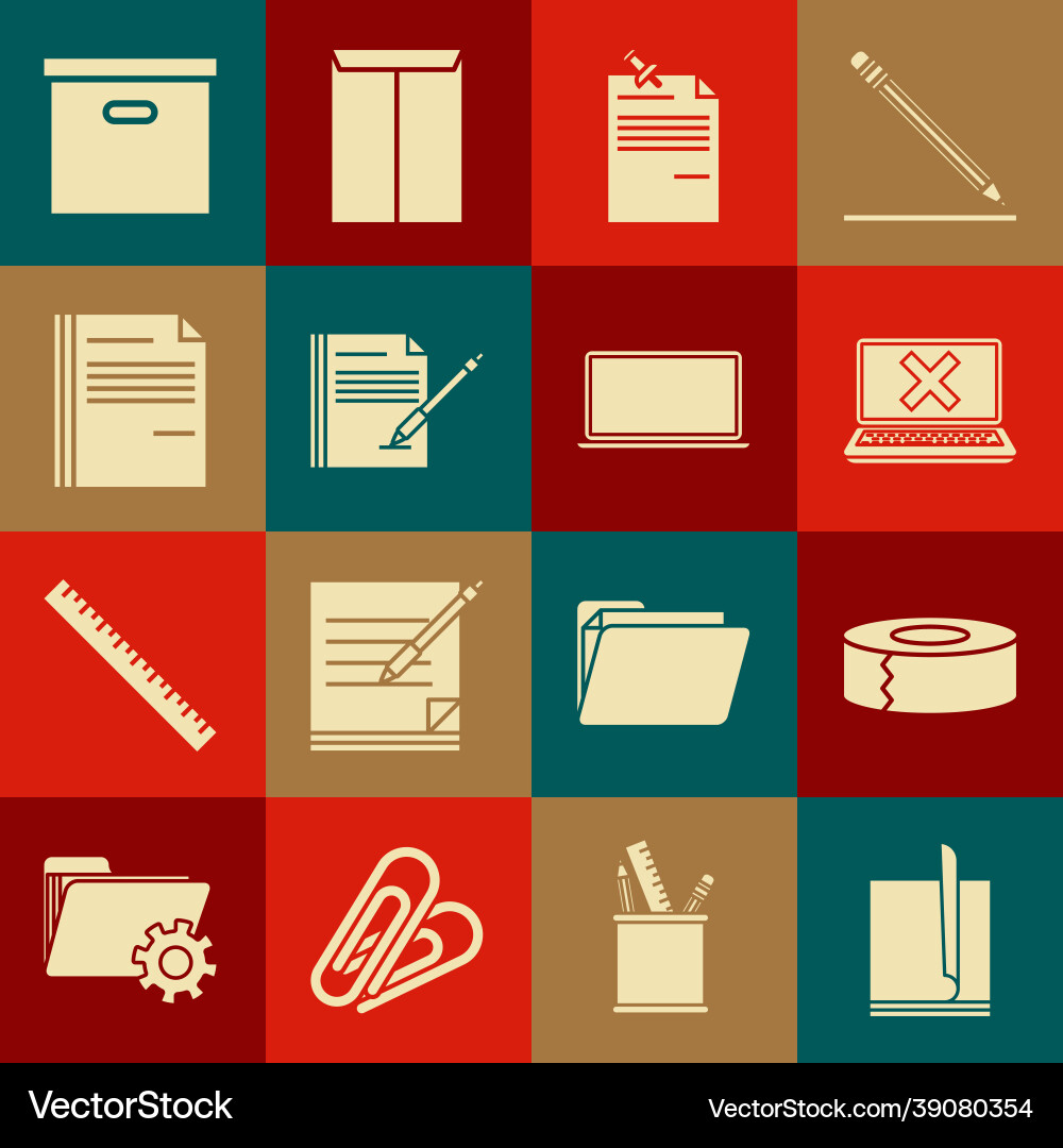 Set file document scotch laptop and cross mark Set file document scotch laptop and cross mark vector image
