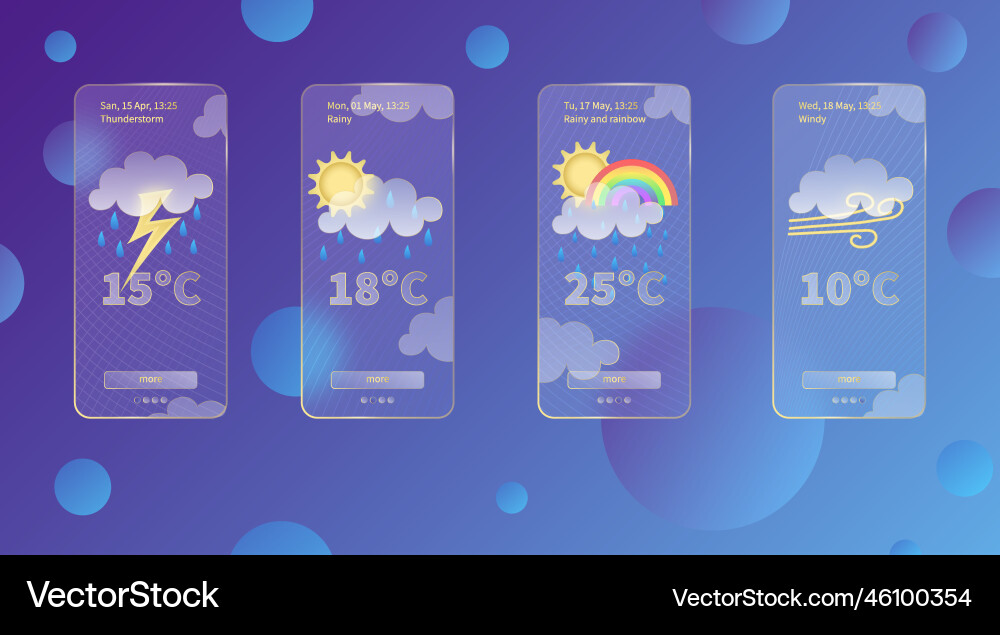 Set of 3d glassmorphism weather forecast app Set of 3d glassmorphism weather forecast app Vector Image