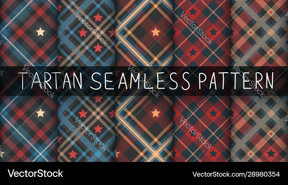 Set star tartan seamless pattern Set star tartan seamless pattern vector image
