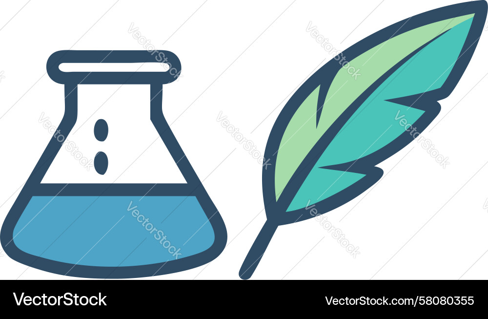 Lab Flask & Quill Pen - Science Writing Vector Image