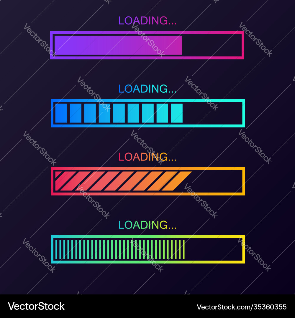 Progress loading bar set process indicator Progress loading bar set process indicator vector image