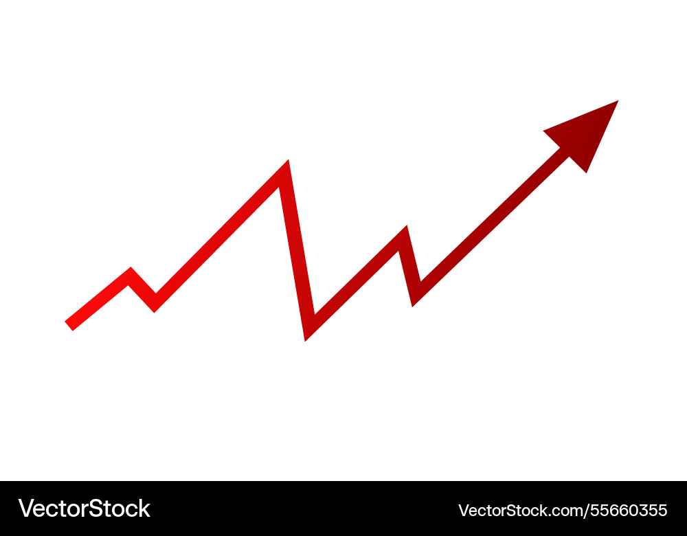 Red arrow rising in zigzag pattern vector image