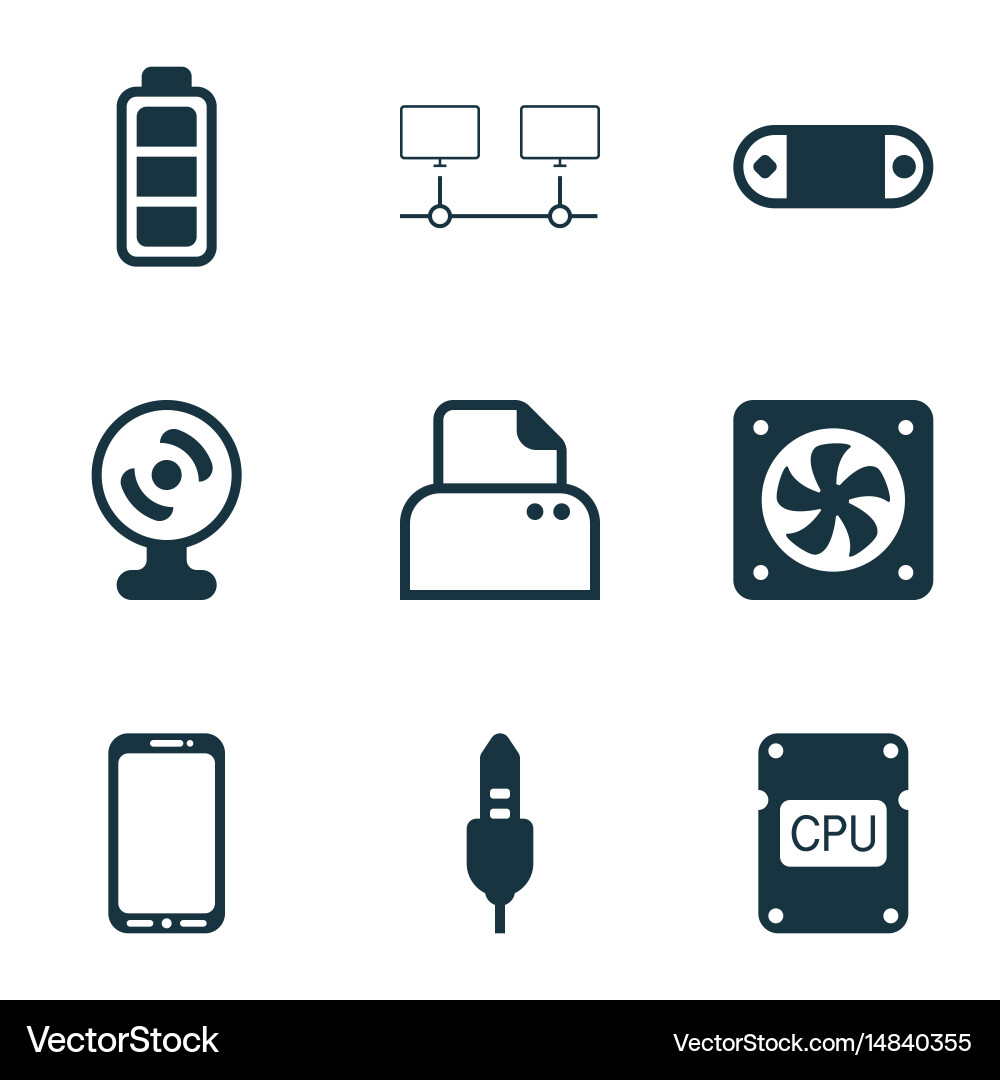 Set of 9 computer hardware icons includes file vector image