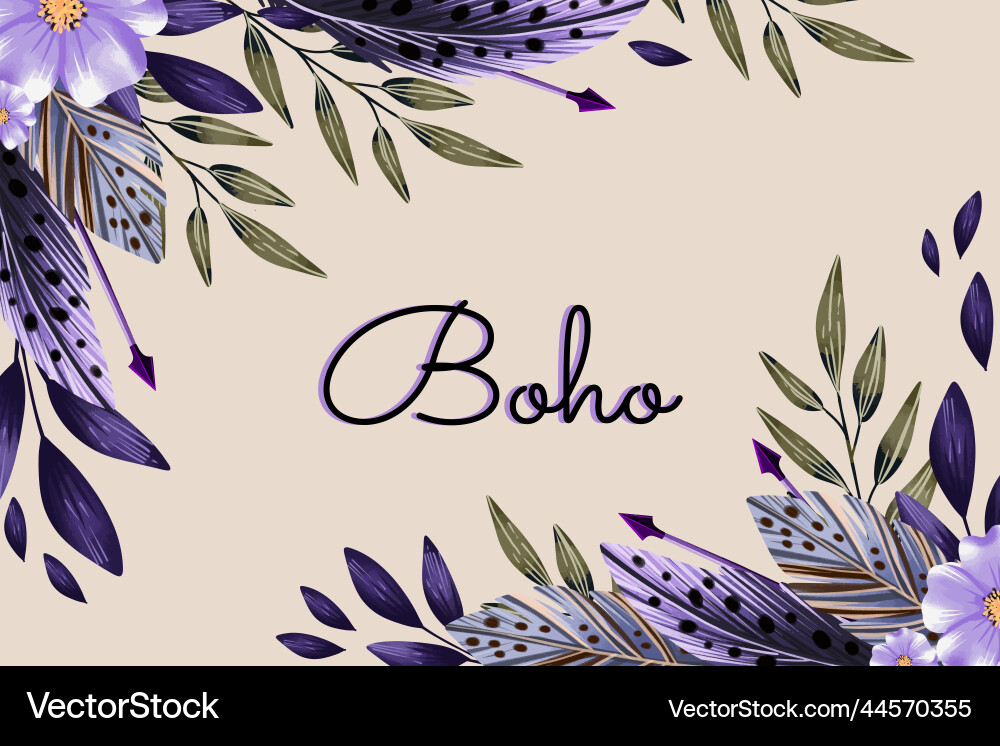 Watercolor boho background with flowers leaves Vector Image