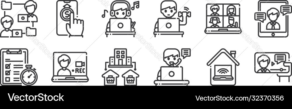 12 set linear working from home icons thin 12 set linear working from home icons thin Vector Image
