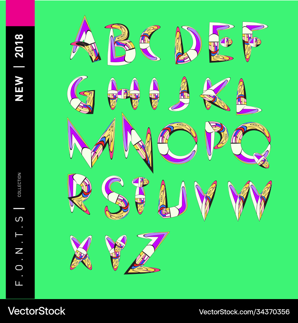 Abstract colorful font and alphabet vector image