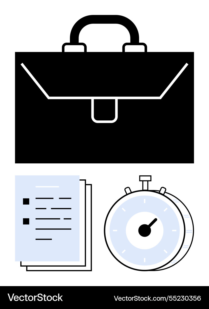 Briefcase with documents and stopwatch emphasizing Briefcase with documents and stopwatch emphasizing vector image