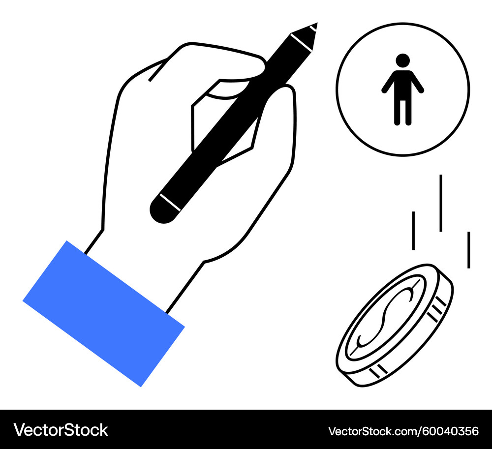 Creative Hand Drawing with Pen & Coin – Royalty-Free Vector | VectorStock