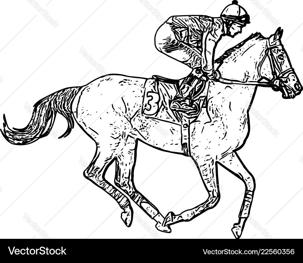 Jockey riding race horse drawing Jockey riding race horse drawing Vector Image