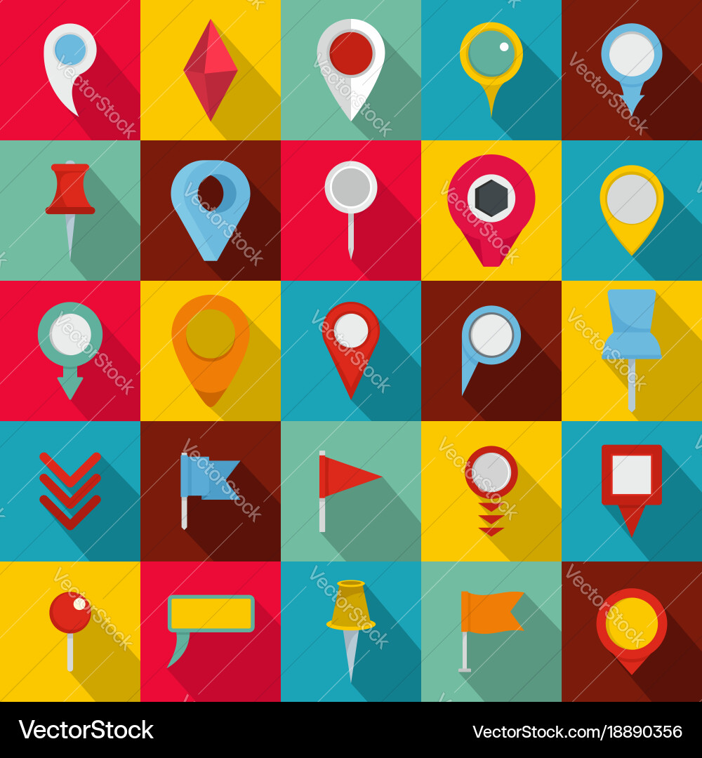Map pointer icons set flat style vector image