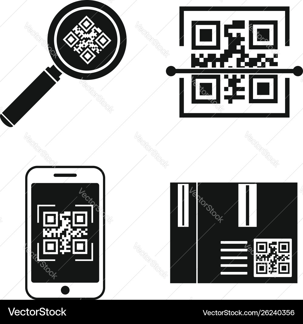 Qr code mobile icons set simple style Qr code mobile icons set simple style vector image