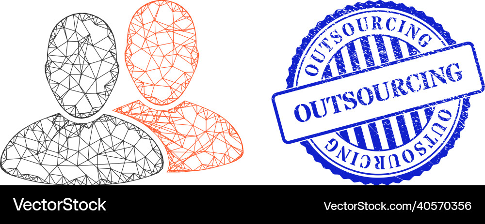 Scratched outsourcing stamp and network users web Scratched outsourcing stamp and network users web vector image