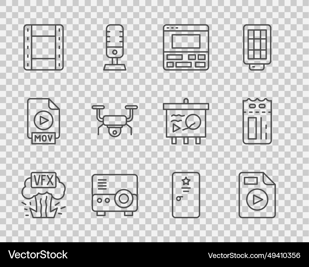 Set line vfx avi file document video recorder Set line vfx avi file document video recorder vector image