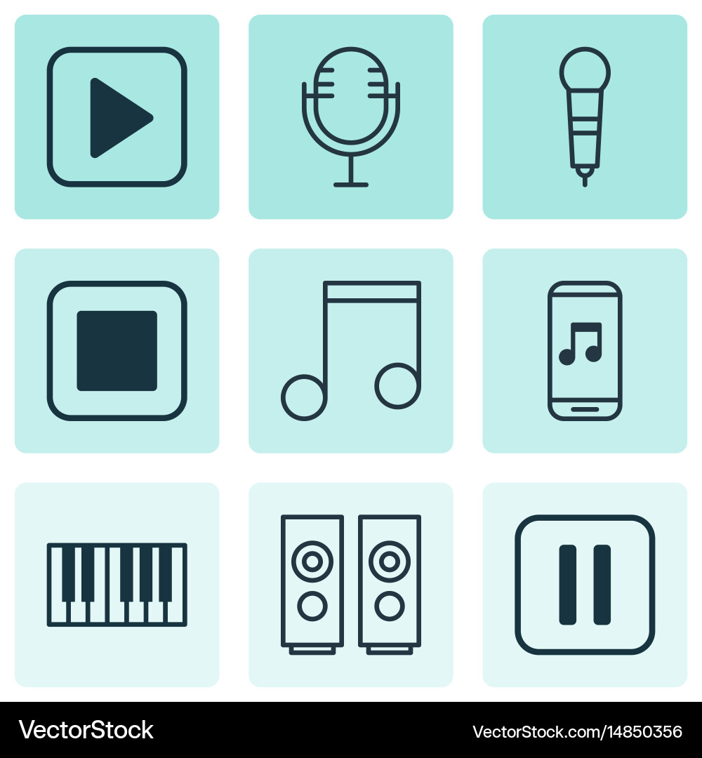 Set of 9 multimedia icons includes stop button vector image