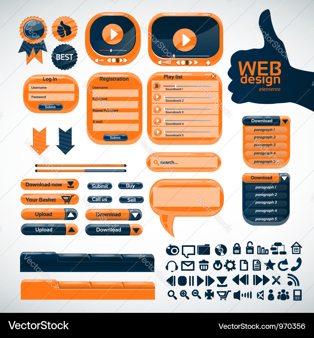 Set orange elements for web design vector image