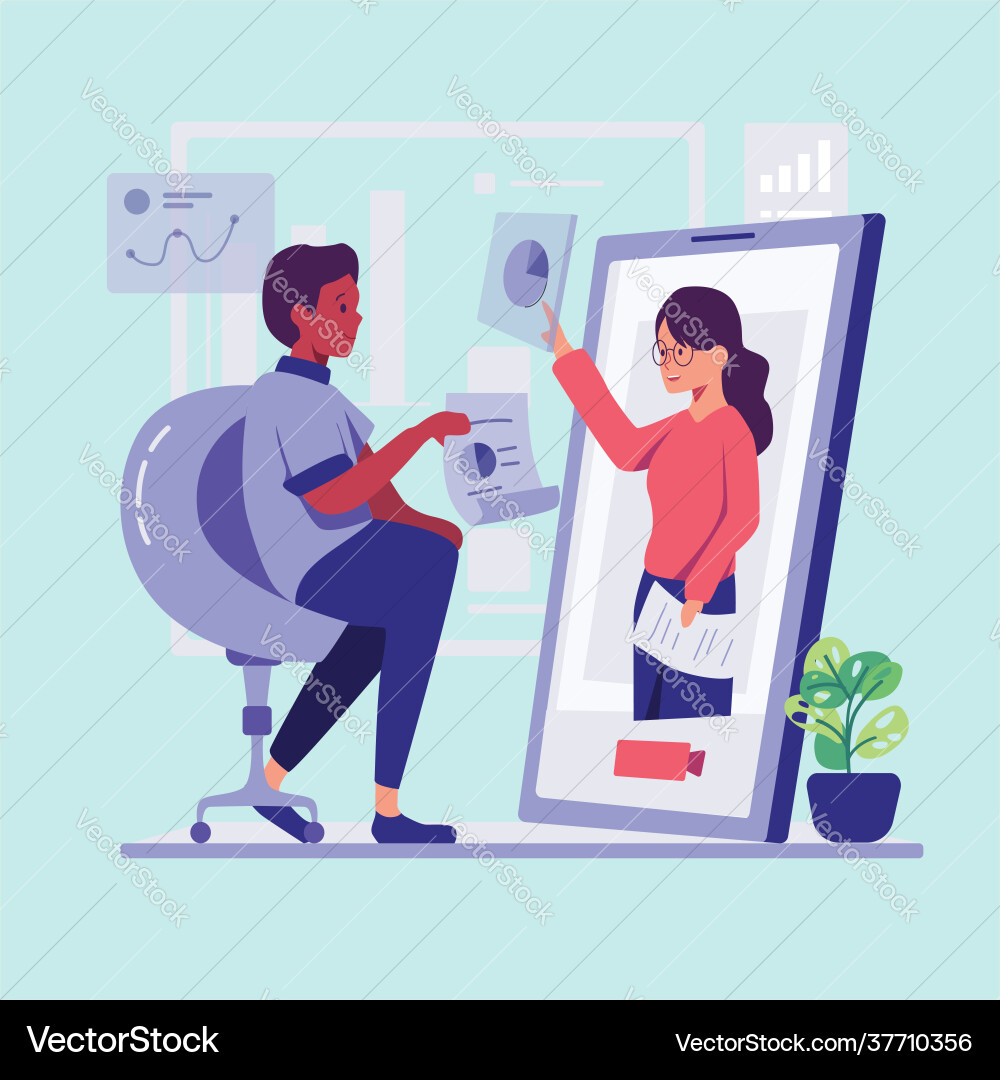 Young worker use computer and internet Young worker use computer and internet Vector Image
