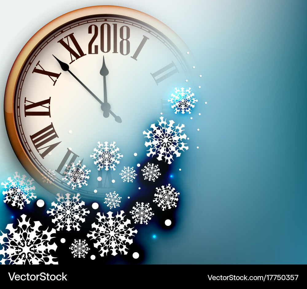 2018 new year background with clock Vector Image