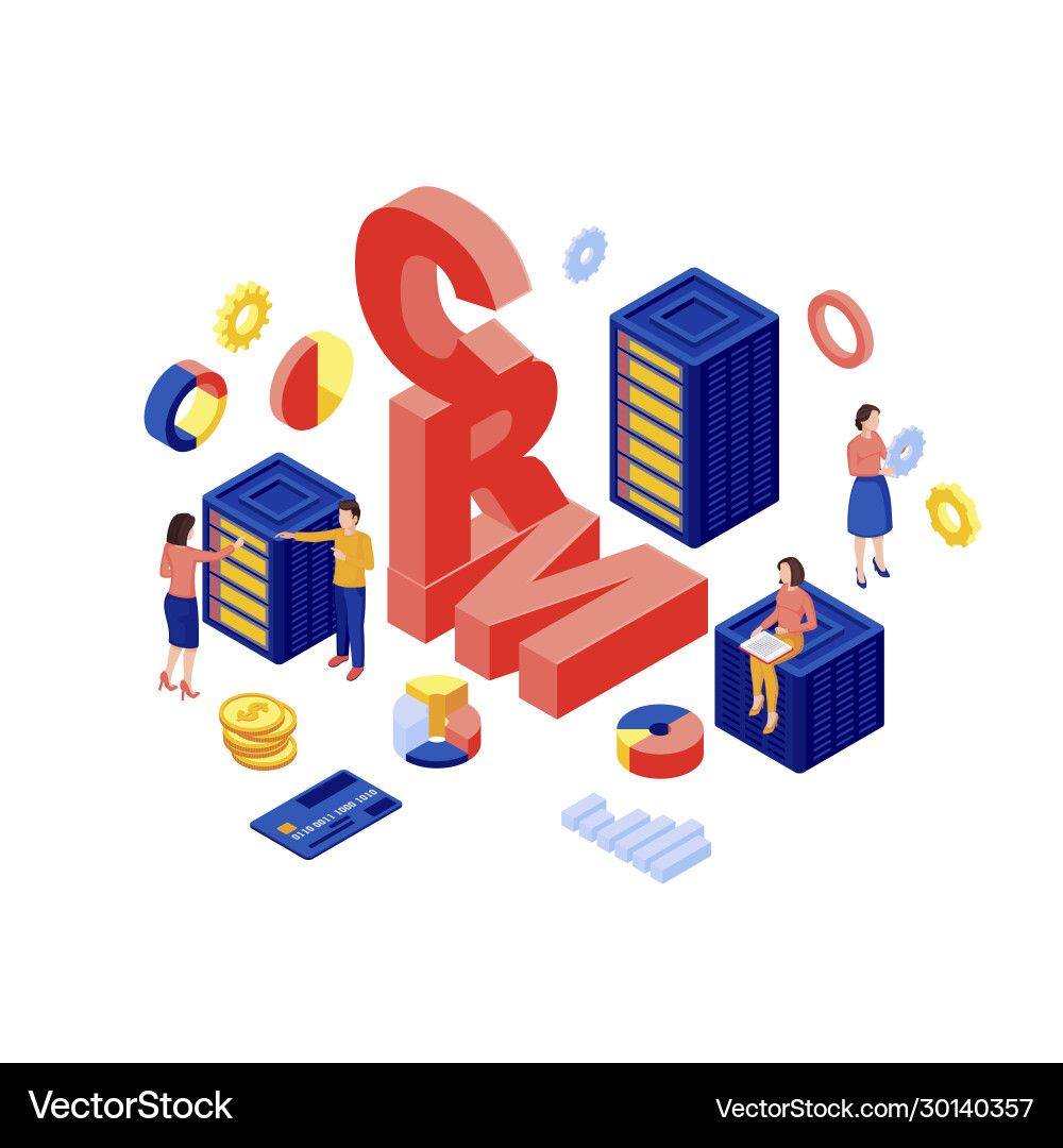 Crm database isometric client data storage Crm database isometric client data storage vector image