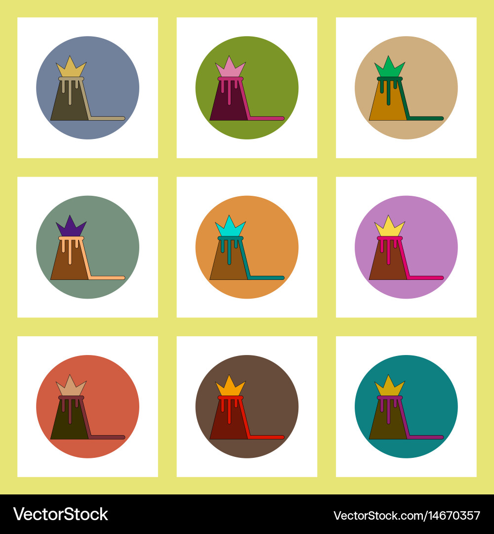 Flat icons set of volcano explosion and magma vector image