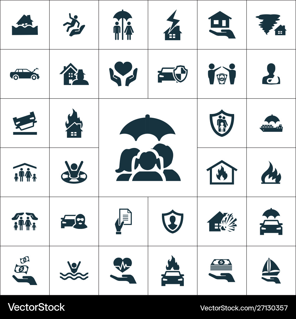 Insurance icons universal set for web and ui vector image