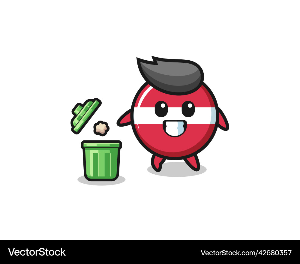 Latvia flag throwing garbage in the trash can vector image
