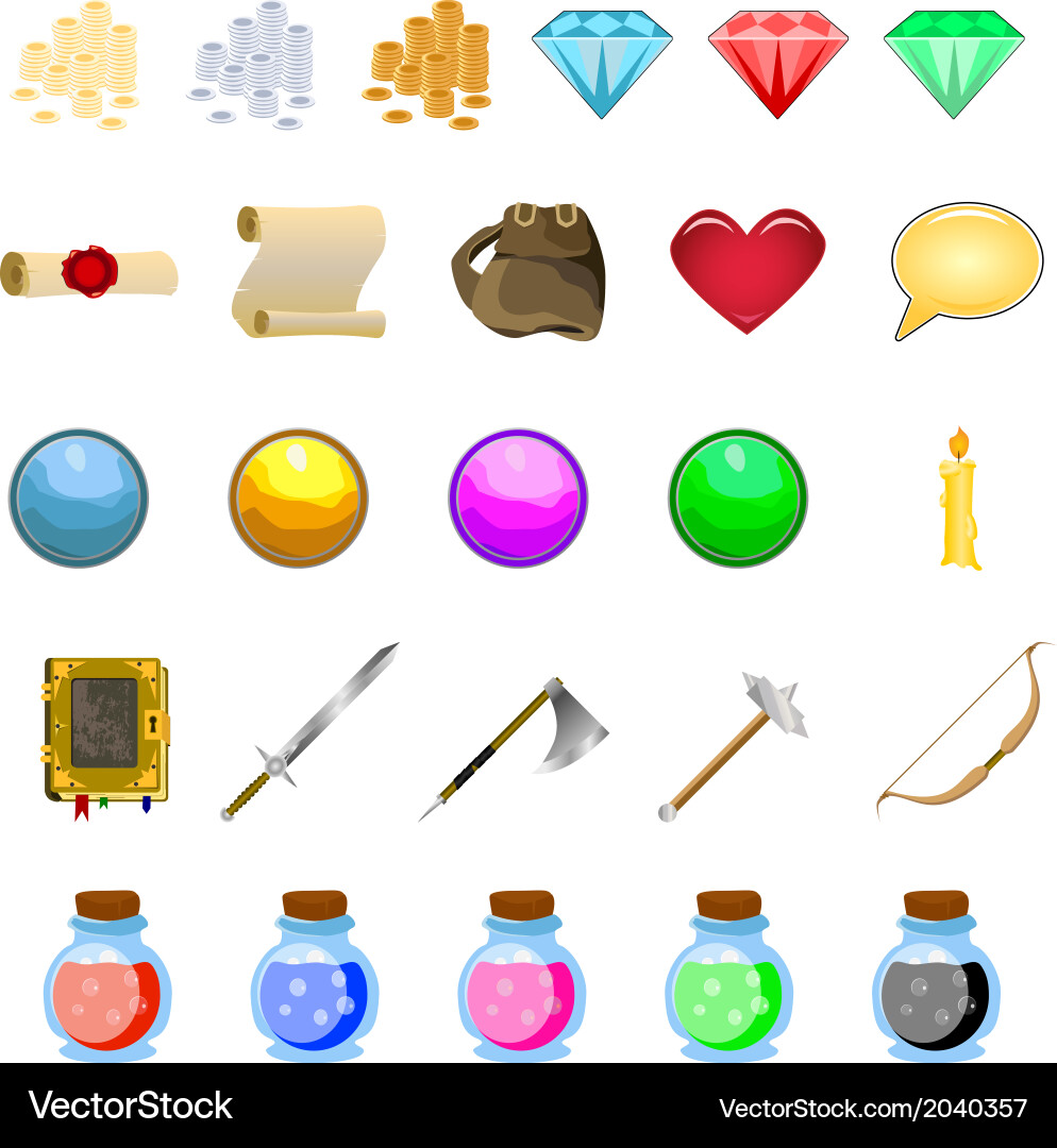 Potion & Scroll RPG Icons vector image