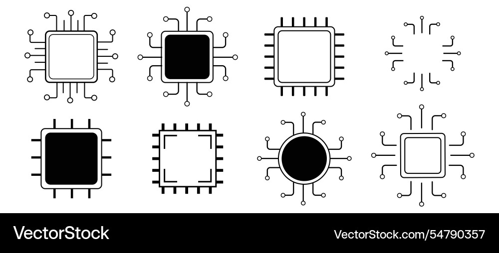 Processor line icon microchip cpu technology vector image