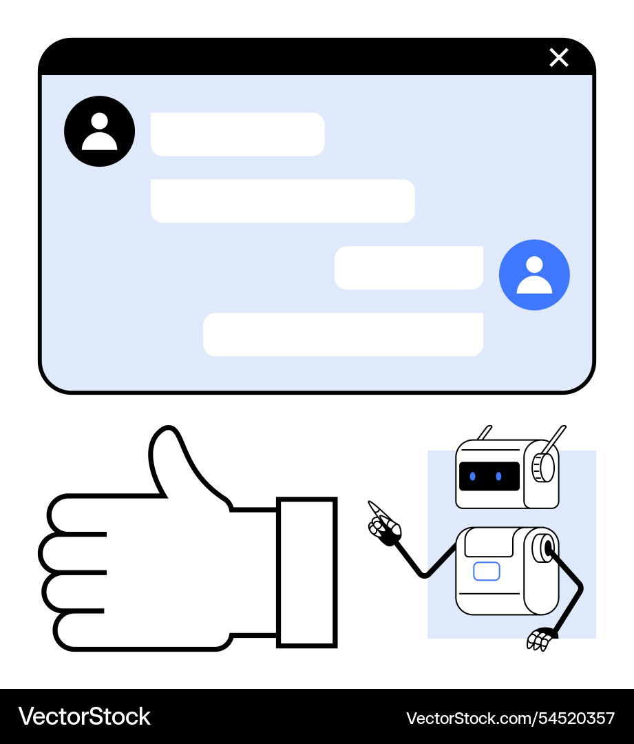 Robotic assistant in chat interface with user Robotic assistant in chat interface with user Vector Image