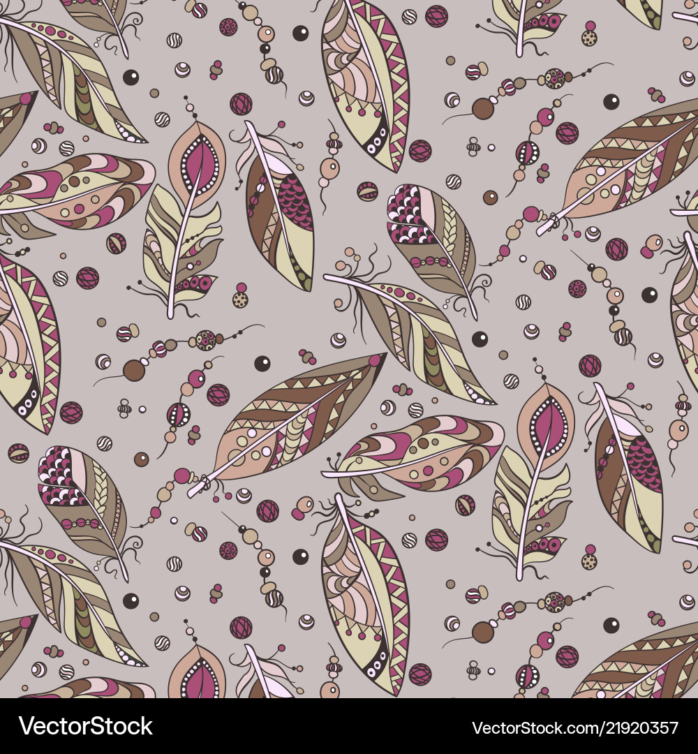 Seamless native pattern with feathers and beads Seamless native pattern with feathers and beads vector image