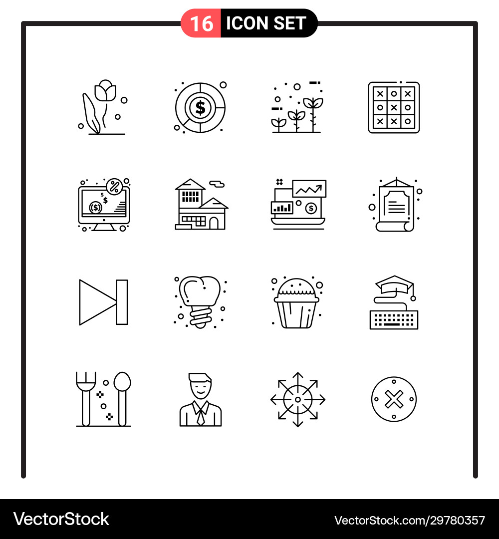 Set 16 line style icons for web and mobile Set 16 line style icons for web and mobile vector image