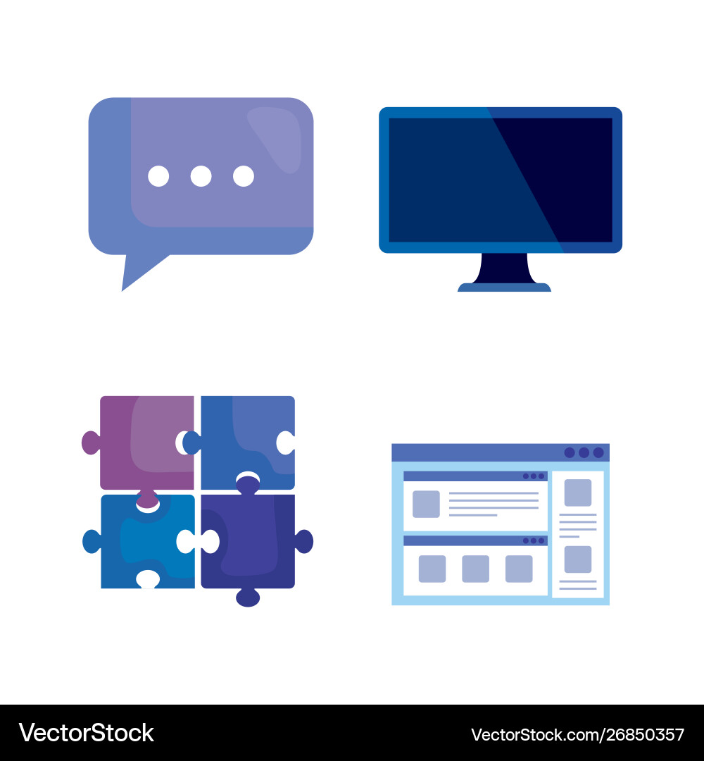 Set chat bubble with computer technology Set chat bubble with computer technology vector image