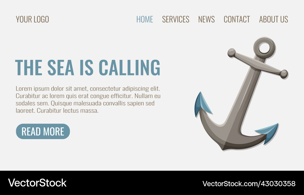 Anchor with text the sea is calling web template Anchor with text the sea is calling web template Vector Image