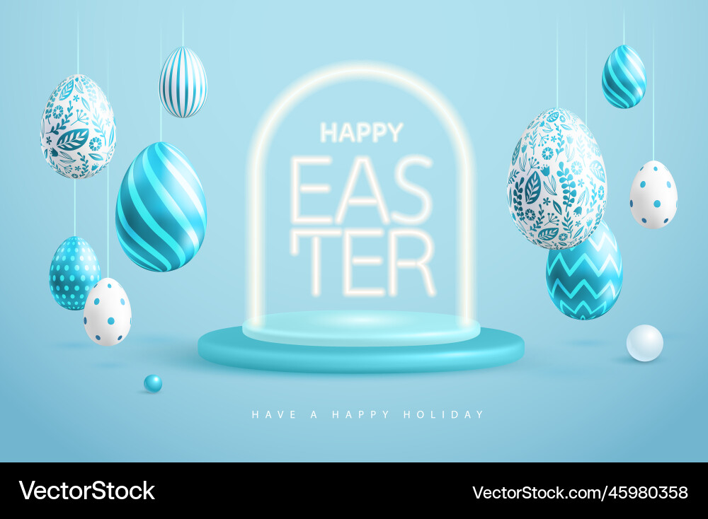 Easter holiday background with blue eggs vector image