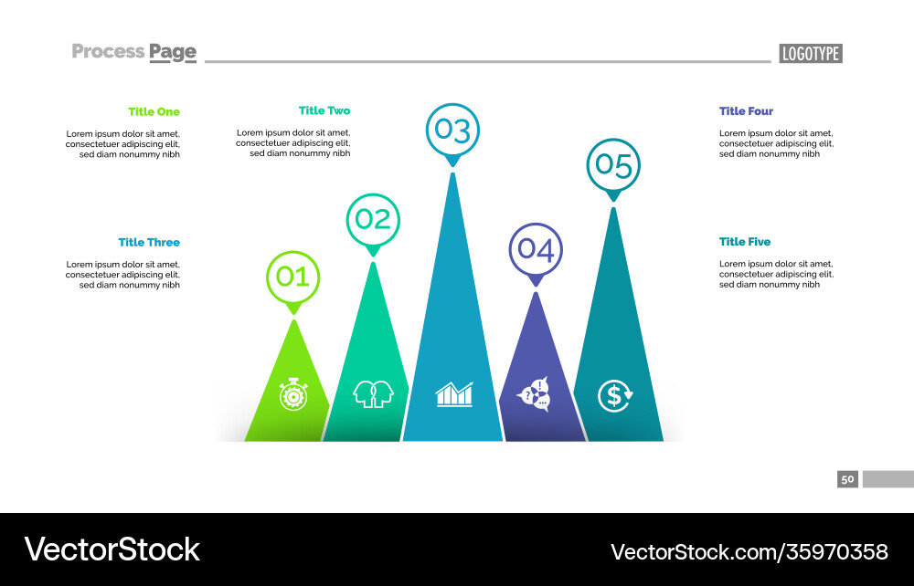 Five triangular bars slide template vector image