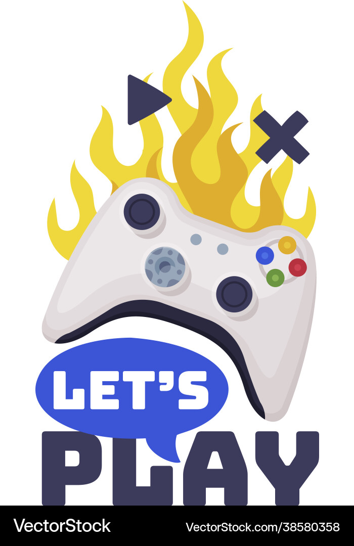 Lets play logo joysticks gamepad with slogan text Vector Image
