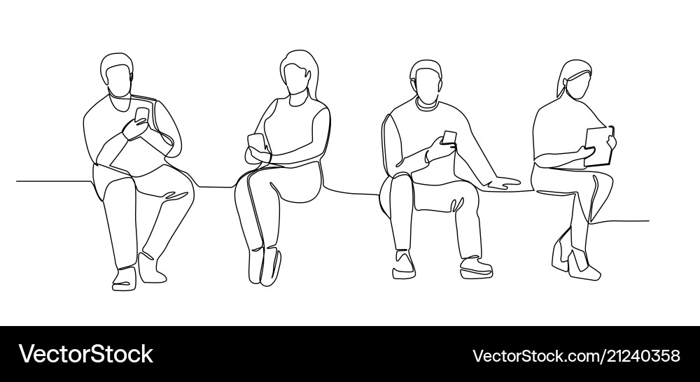 People with gadgets continuous line art People with gadgets continuous line art vector image