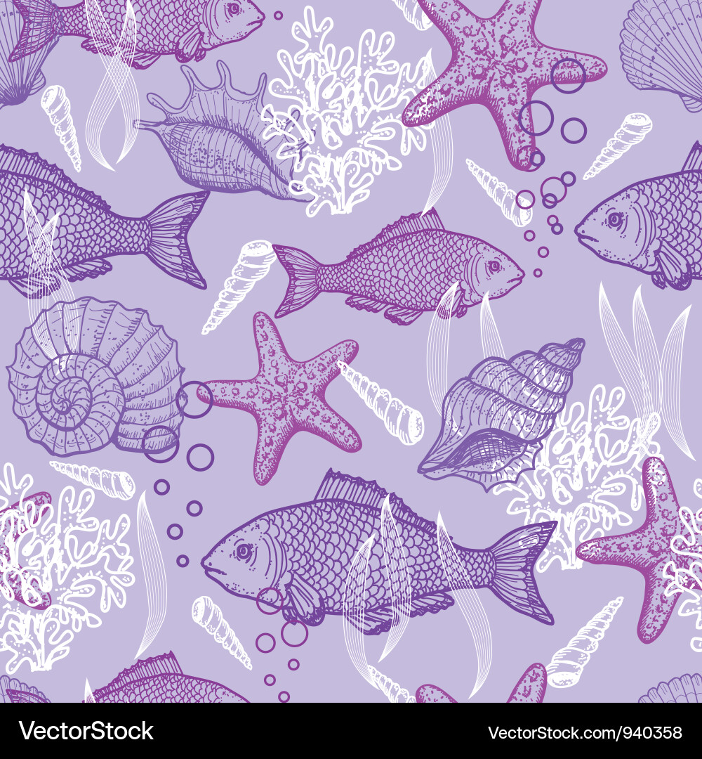Sea hand drawn seamless pattern Royalty Free Vector Image