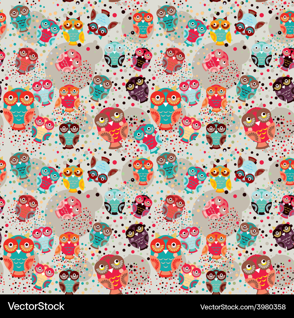 Seamless pattern with colorful owls on cream Vector Image