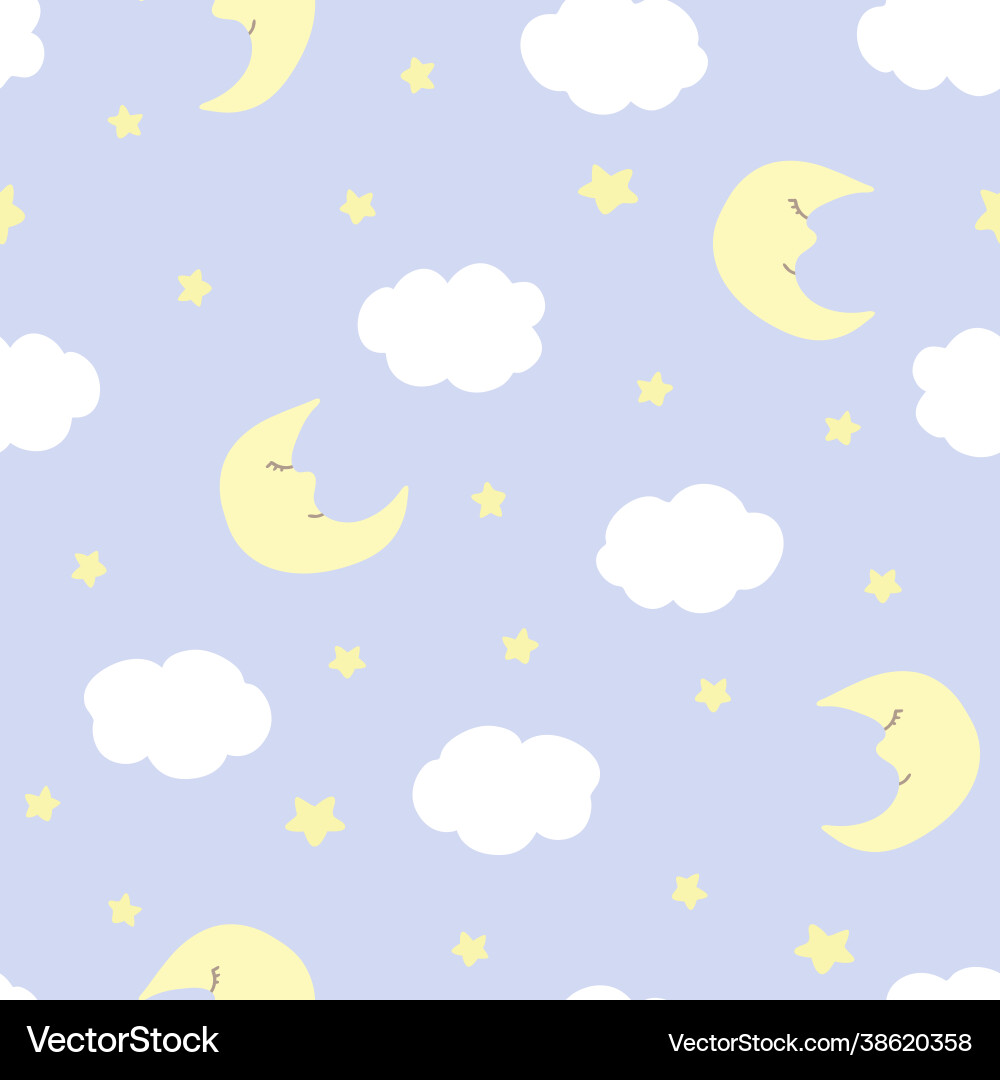 Seamless pattern with crescent stars and clouds Seamless pattern with crescent stars and clouds Vector Image