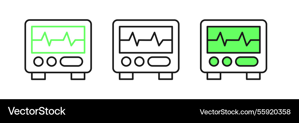 Set line computer monitor with cardiogram icon Set line computer monitor with cardiogram icon vector image