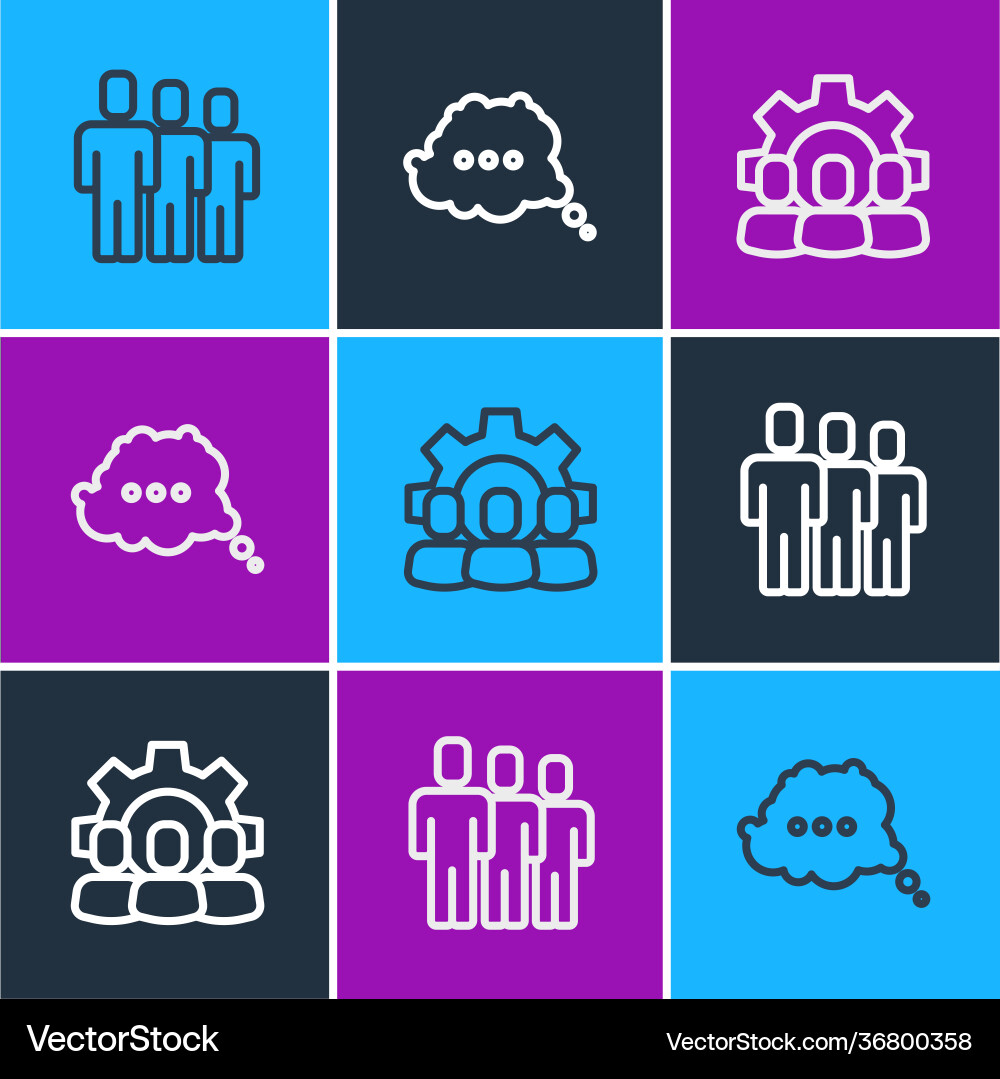 Set line users group project team base and speech Set line users group project team base and speech Vector Image