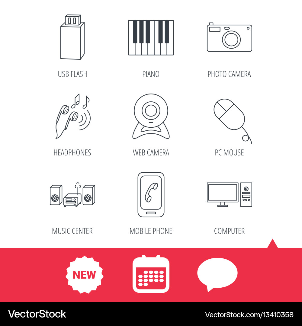 Smartphone web camera and usb flash icons Vector Image