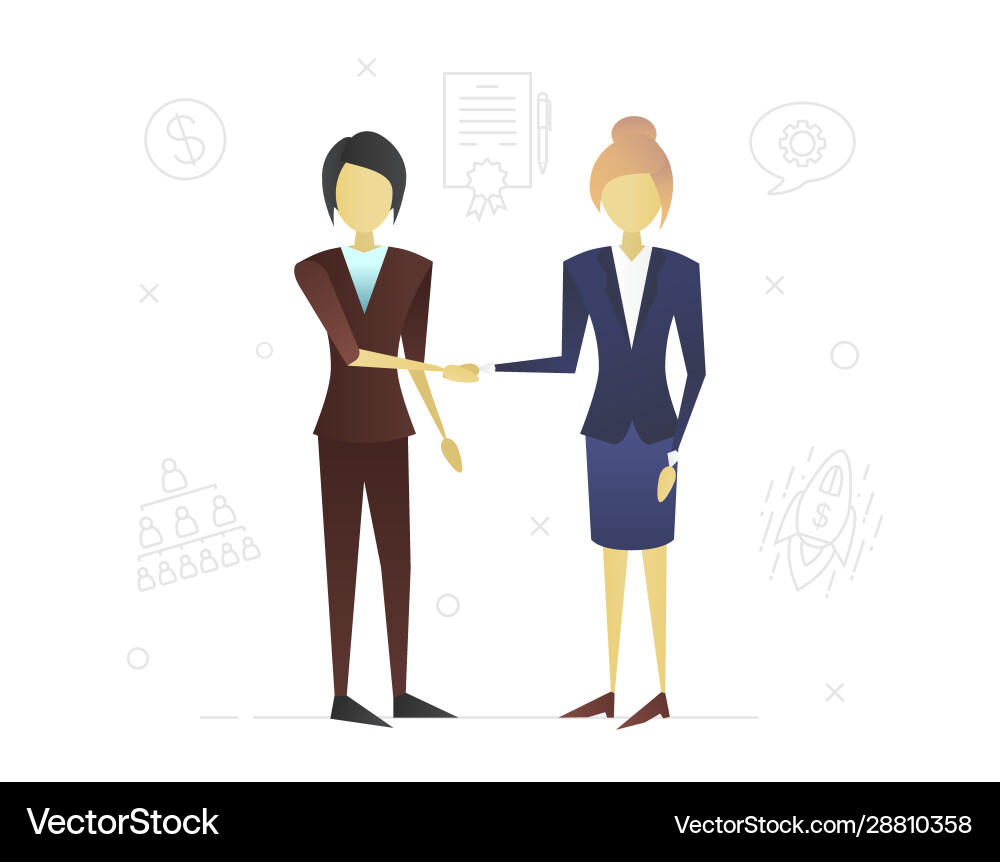 Two businesswomen making deal flat character Two businesswomen making deal flat character vector image