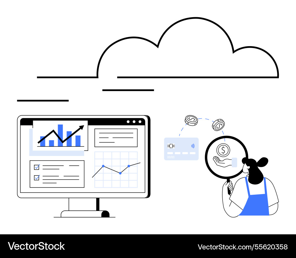 User analyzing financial data on computer Vector Image