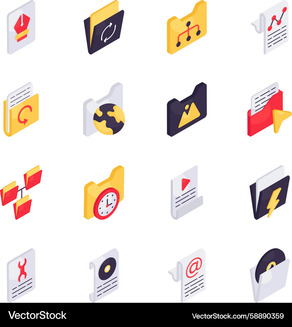 Archive Isometric Icons - File Collection Vector Image
