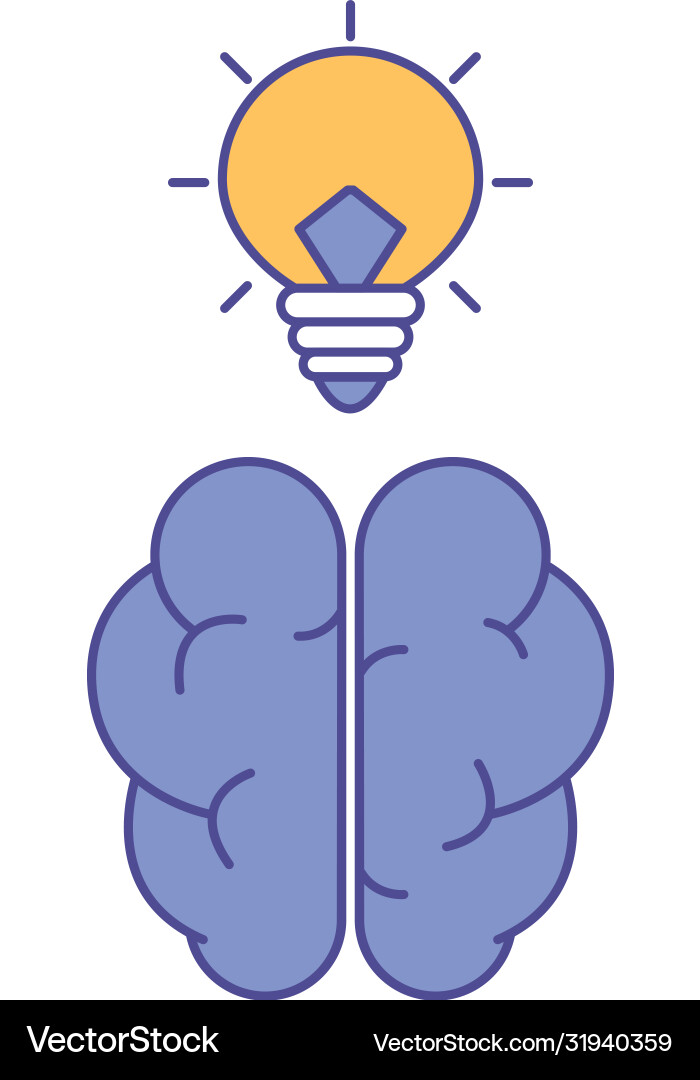 Brain with light bulb line and fill style icon vector image