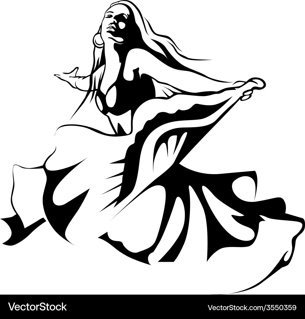 Elegant Dancer - Black Outline Vector Image