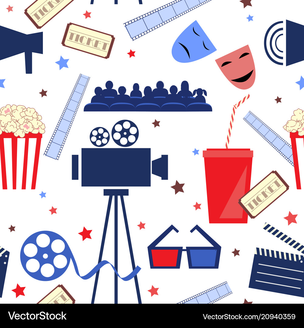 Flat seamless pattern with cinema attribute Flat seamless pattern with cinema attribute vector image